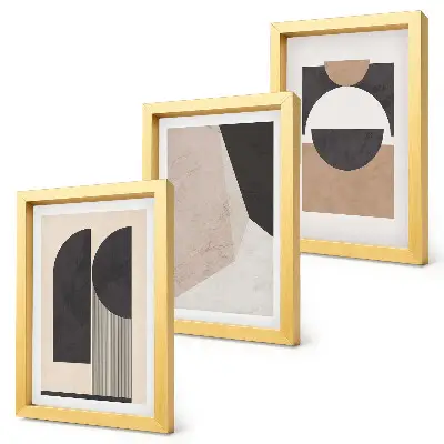Bilderwand mit abstrakten Formen in Beige- und Brauntönen