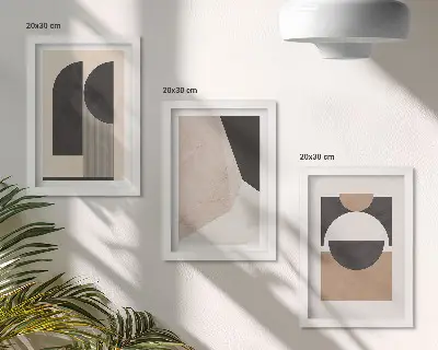 Bilderwand mit abstrakten Formen in Beige- und Brauntönen