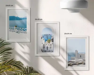 Fotowand mit griechischem Meerblick und weißen Gebäuden