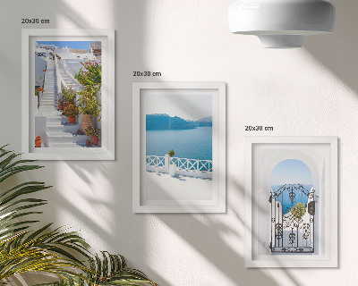 Bilderset mit rahmen Weiße Treppe mit Pflanzen, Meerblick und Tor