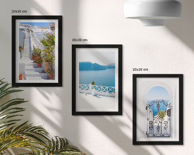 Bilderset mit rahmen Weiße Treppe mit Pflanzen, Meerblick und Tor