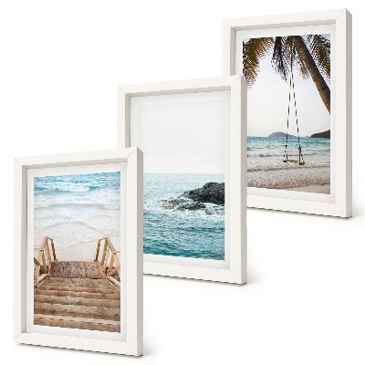 Fotowand Treppe zum Strand, Meerblick und Palmenschaukel