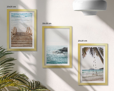 Fotowand Treppe zum Strand, Meerblick und Palmenschaukel