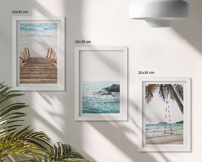 Fotowand Treppe zum Strand, Meerblick und Palmenschaukel