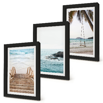 Fotowand Treppe zum Strand, Meerblick und Palmenschaukel
