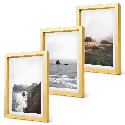Bilderwand mit Berg- und Meereslandschaften, Wolken und Wäldern