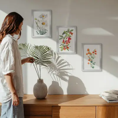 Bilderwand mit Blumenkompositionen im Retro-Vintage-Stil