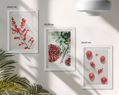 Bilderset mit rahmen Rote Früchte und Pflanzen im minimalistischen Stil