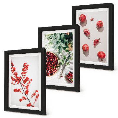 Bilderset mit rahmen Rote Früchte und Pflanzen im minimalistischen Stil
