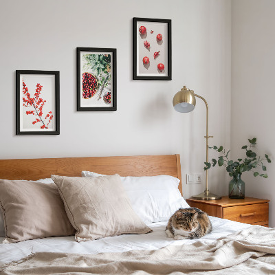 Bilderset mit rahmen Rote Früchte und Pflanzen im minimalistischen Stil