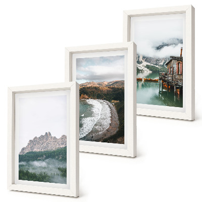 Fotowand Berglandschaften mit Strand und Holzhaus