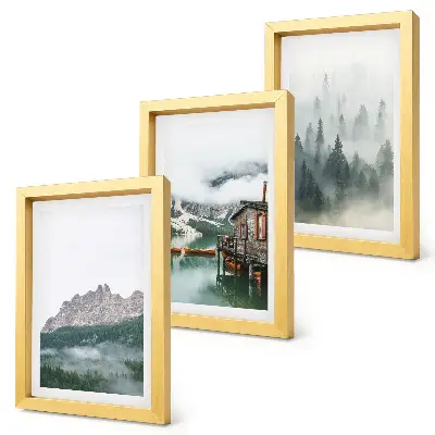 Fotowand mit Motiv Berge, See, Hütte und Nebel im Wald