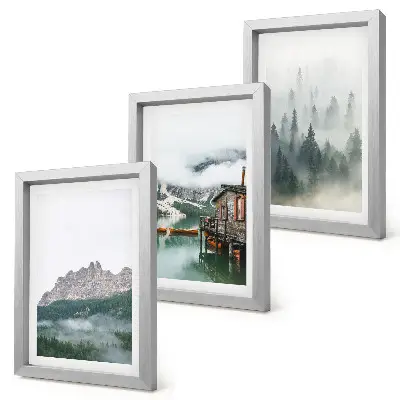 Fotowand mit Motiv Berge, See, Hütte und Nebel im Wald