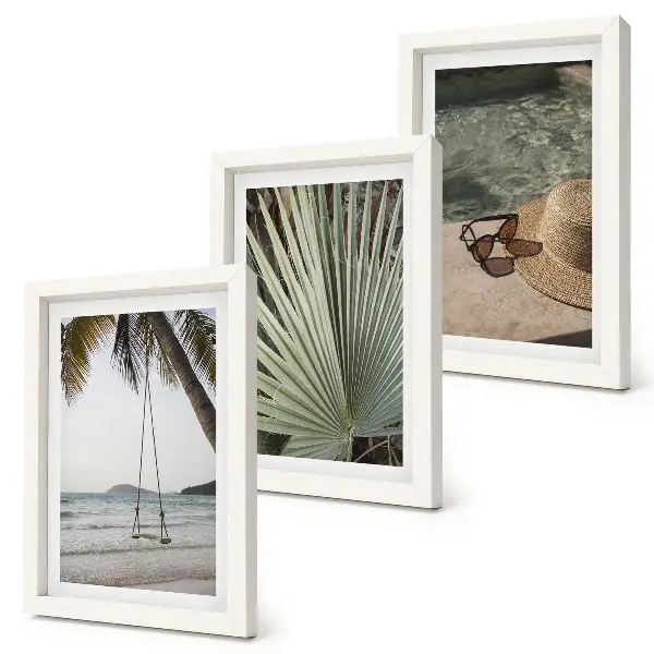 Bilderset mit Rahmen Strandurlaub mit Palmenschaukel gerahmtes Set mit Strandmotiv