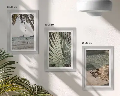 Bilderset mit Rahmen Strandurlaub mit Palmenschaukel gerahmtes Set mit Strandmotiv