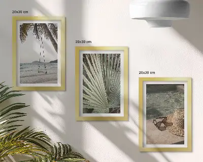Bilderset mit Rahmen Strandurlaub mit Palmenschaukel gerahmtes Set mit Strandmotiv