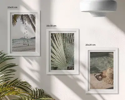 Bilderset mit Rahmen Strandurlaub mit Palmenschaukel gerahmtes Set mit Strandmotiv