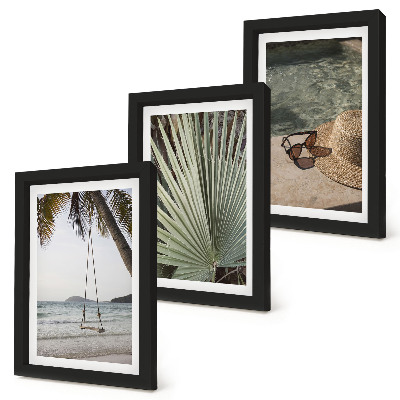 Bilderset mit rahmen Strandurlaub mit Palmenschaukel