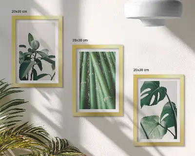 Fotowand mit Bambusstängeln Zimmerpflanze und Monstera-Blättern