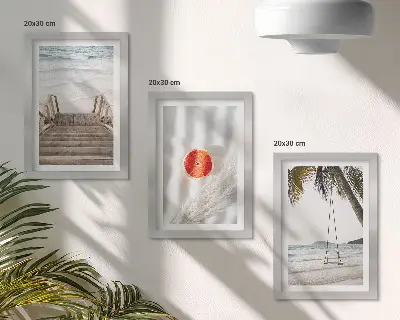 Bilderset mit Rahmen Strand mit Holztreppe für Urlaubsstimmung