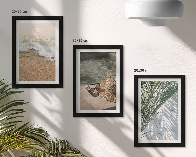 Bilderwand Wasserstrandhut und Sonnenbrille Blätter