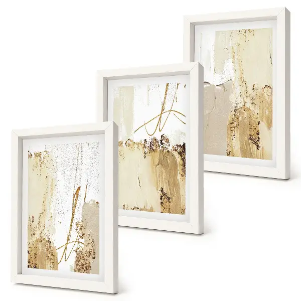 Bilderwand mit abstrakten Mustern in Beige- und Weißtönen