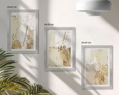 Bilderwand mit abstrakten Mustern in Beige- und Weißtönen