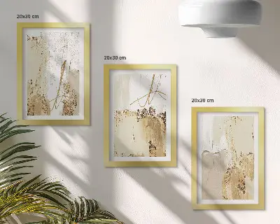 Bilderwand mit abstrakten Mustern in Beige- und Weißtönen