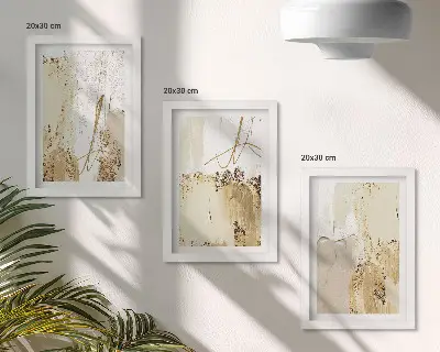 Bilderwand mit abstrakten Mustern in Beige- und Weißtönen