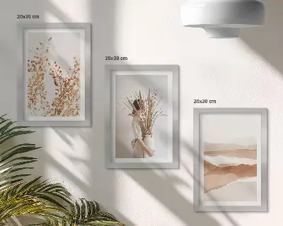 Bilderwand mit botanischen Motiven im abstrakten rustikalen Boho-Stil