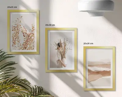 Bilderwand mit botanischen Motiven im abstrakten rustikalen Boho-Stil