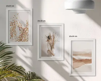 Bilderwand mit botanischen Motiven im abstrakten rustikalen Boho-Stil