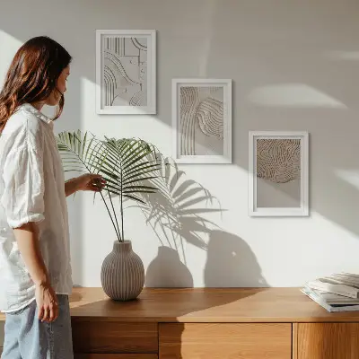 Fotowand mit abstrakten Mustern in Beige- und Weißtönen
