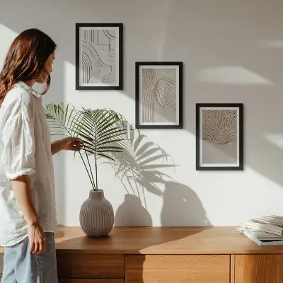 Fotowand mit abstrakten Mustern in Beige- und Weißtönen