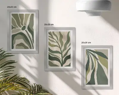 Fototapete mit gemalten Blattillustrationen in Grüntönen