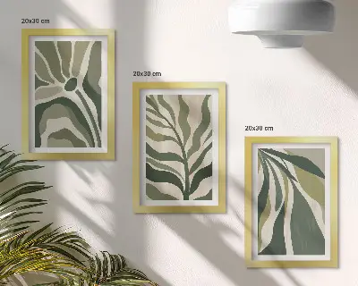 Fototapete mit gemalten Blattillustrationen in Grüntönen