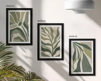 Fototapete mit gemalten Blattillustrationen in Grüntönen