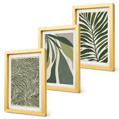 Bilderwand mit Blattmuster und Wellenlinien in Grüntönen