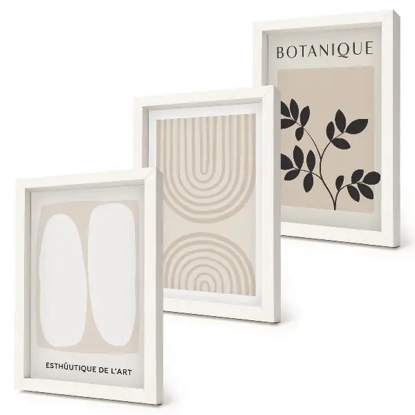 Fotowand mit filigranen, abstrakten Pflanzenmotiven im Boho-Design