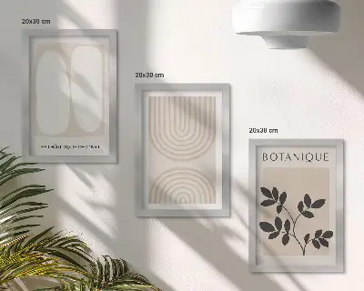 Fotowand mit filigranen, abstrakten Pflanzenmotiven im Boho-Design