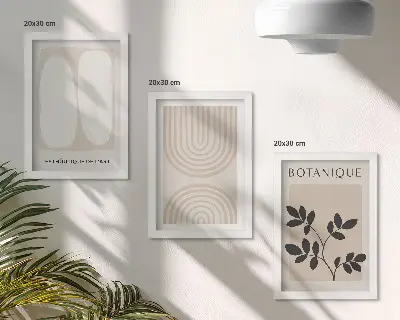 Fotowand mit filigranen, abstrakten Pflanzenmotiven im Boho-Design