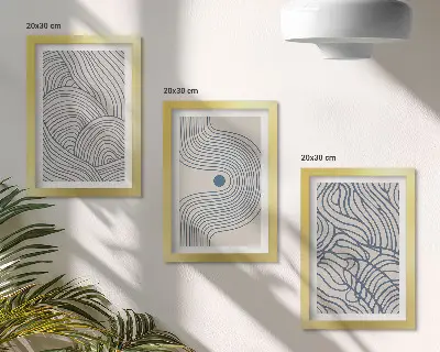 Bilderwand mit abstrakten dekorativen Linien und Wellenformen
