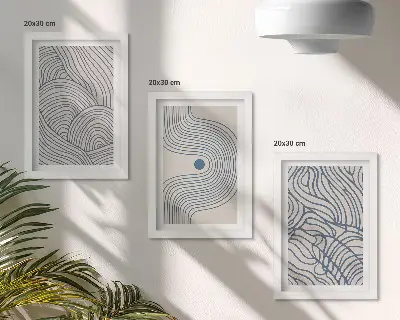 Bilderwand mit abstrakten dekorativen Linien und Wellenformen
