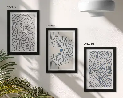 Bilderwand mit abstrakten dekorativen Linien und Wellenformen
