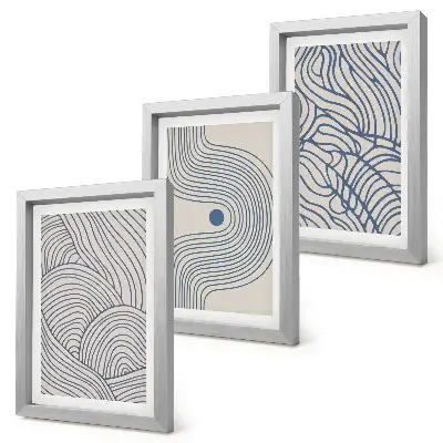 Bilderwand mit abstrakten dekorativen Linien und Wellenformen