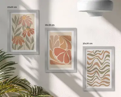 Bilderset mit Rahmen pastellfarbene Blumen und abstrakte Muster