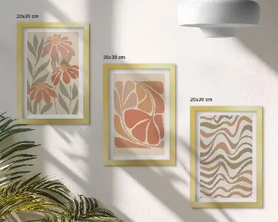 Bilderset mit Rahmen pastellfarbene Blumen und abstrakte Muster