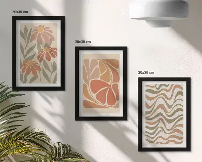 Bilderset mit Rahmen pastellfarbene Blumen und abstrakte Muster