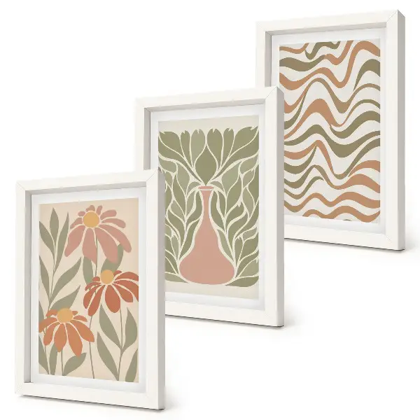 Fototapete pastellfarbene Blumenillustrationen mit wellenförmiger Abstraktion