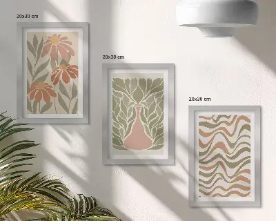 Fototapete pastellfarbene Blumenillustrationen mit wellenförmiger Abstraktion